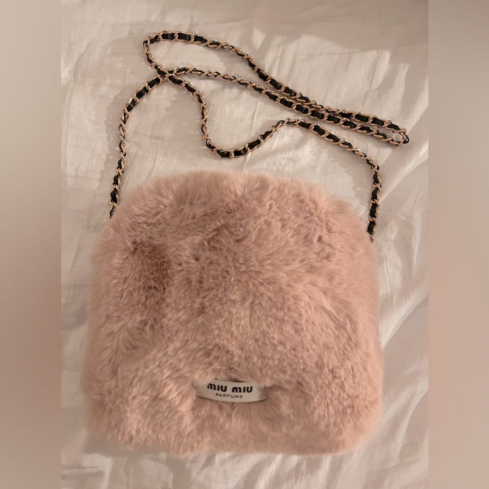 Brand New Miu Miu Pink Fuzzy Crossbody Makeup Pouch. Rare